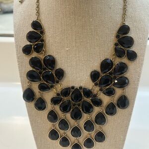 Glorious Bold Jet Black & Gold Teardrop Tiered Bib Statement Necklace